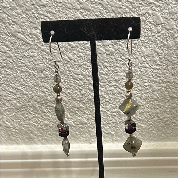 Hand Crafted Jewelry - Hand Crafted Labradorite, Hematite, Quartz & Sterling Silver Earrings